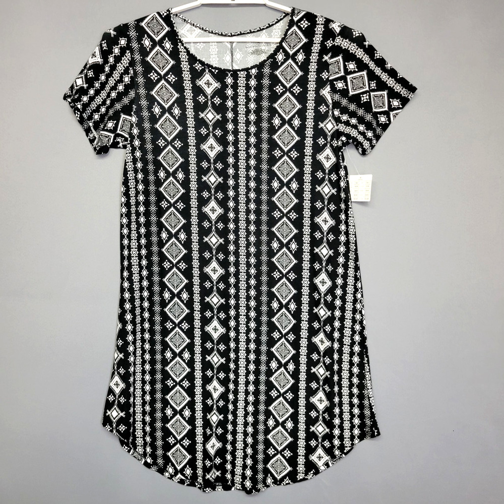 Bobbie Brooks Tunic T-shirt Dress Womens Large Black White‎ Soft Stretches New